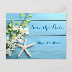 Starfish Wedding Save The Dates With Orhids Announcement Postcard
