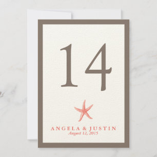 Starfish Wedding Table Number - CORAL