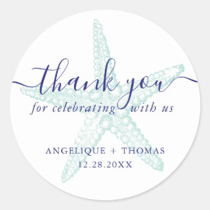 Starfish Wedding Teal Thank You Favour Labels
