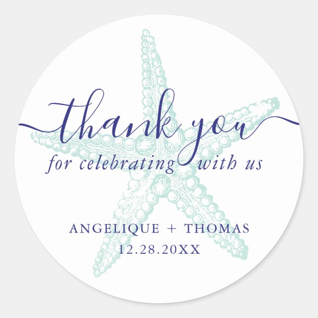 Starfish Wedding Teal Thank You Favour Labels (Front)