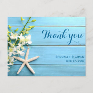 Starfish Wedding Thank You Postcards With Orchid