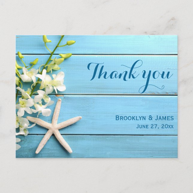 Starfish Wedding Thank You Postcards With Orchid (Front)