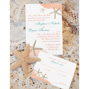 Starfish Wedding Tropical Orange Invitation