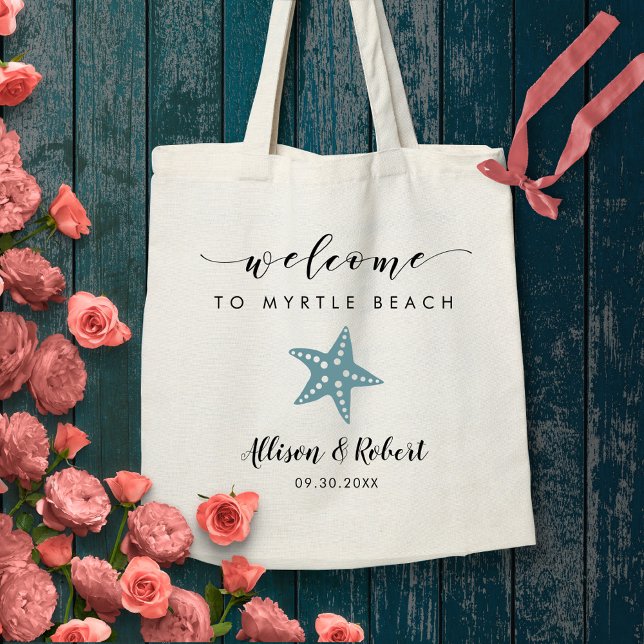 Starfish Wedding Welcome Bag, Grey Blue Tote Bag (Creator Uploaded)