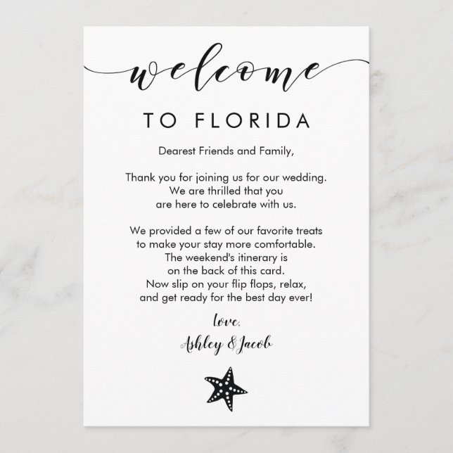 Starfish Wedding Welcome Letter & Itinerary Card (Front)