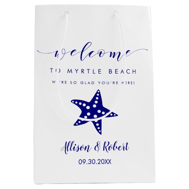 Starfish Welcome Bag, Destination Wedding Guests Medium Gift Bag (Front)