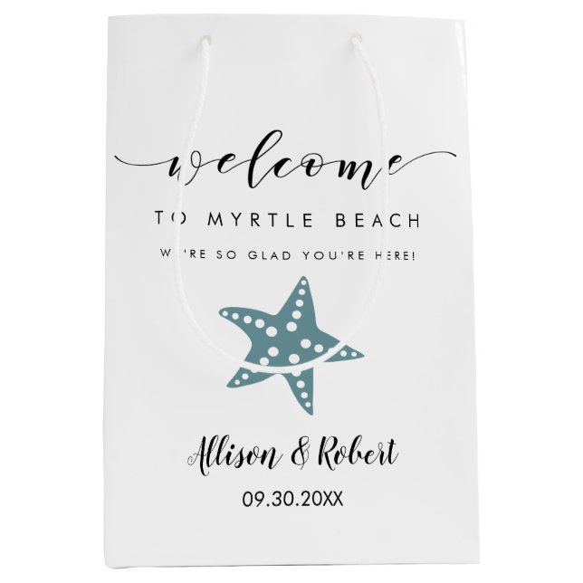 Starfish Welcome Bag, Destination Wedding Guests Medium Gift Bag (Front)