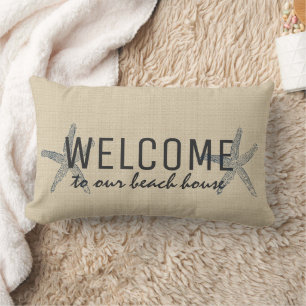 Starfish Welcome beach house Sand colour burlap Lumbar Cushion