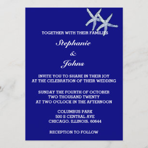 Starfish White Navy Blue Cute Custom Colour Weddin Invitation