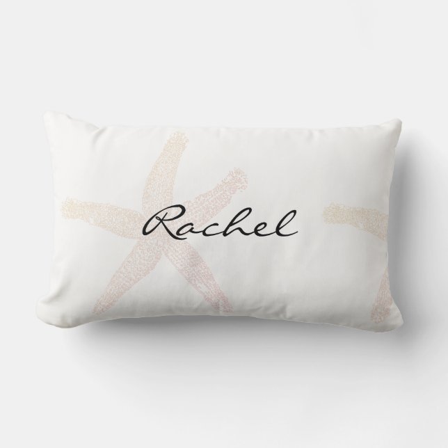 Starfish White Pastel Orange Name Template Beach Lumbar Cushion (Front)