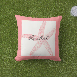 Starfish White Pink Name Template Beach Girly  Cushion