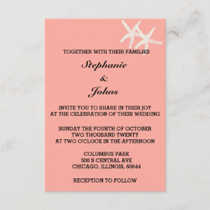 Starfish White Salmon Orange Custom Colour Wedding Invitation