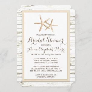 Starfish Whitewashed Wood Beach Bridal Shower Invitation