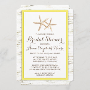 Starfish Whitewashed Wood Beach Bridal Shower Invitation