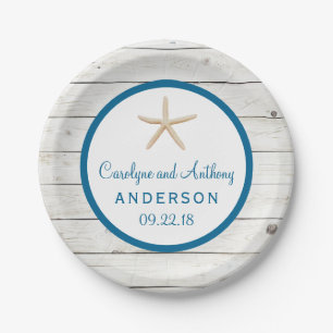 Starfish Whitewashed Wood Beach Wedding Collection Paper Plate