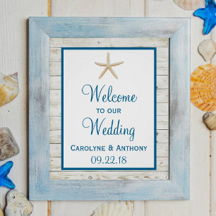 Starfish Whitewashed Wood Beach Wedding Collection Poster