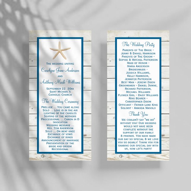 Starfish Whitewashed Wood Beach Wedding Program Rack Card (Creator Uploaded)