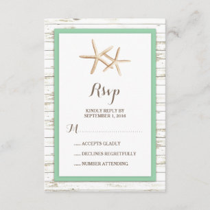 Starfish Whitewashed Wood Beach Wedding RSVP Card