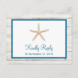 Starfish Whitewashed Wood Beach Wedding RSVP Invitation Postcard