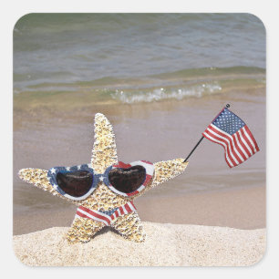 Starfish with American Flag Square Sticker