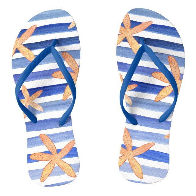 Starfish with stripes whimsical watercolor flip flops (Footbed)