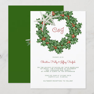 Starfish Wreath Wedding at Christmas Invitation