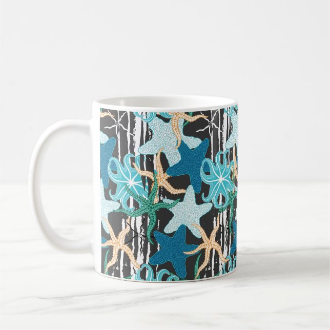 Starfishes seamless pattern. Hand drawn starfishes Coffee Mug (Left)