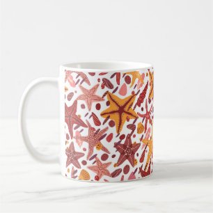 Starfishes, shells and stones flat hand drawn vint coffee mug