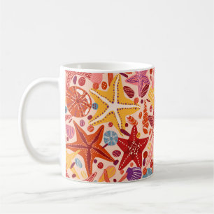 Starfishes, shells and stones flat hand drawn Vint Coffee Mug