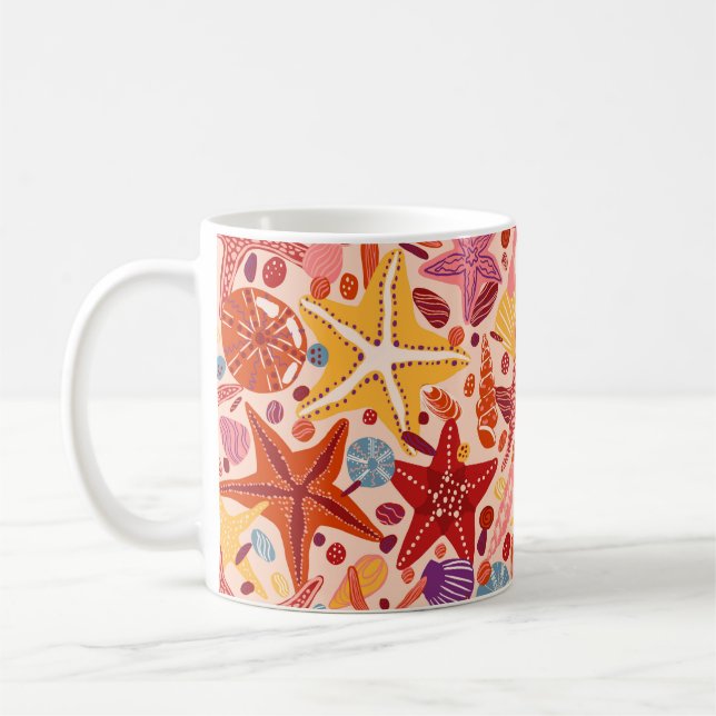 Starfishes, shells and stones flat hand drawn Vint Coffee Mug (Left)