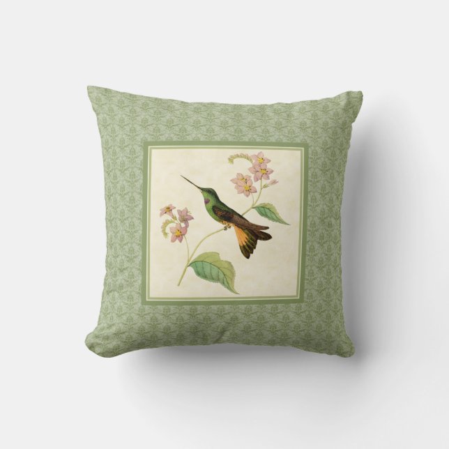 Starfrontlet Hummingbird Damask Pillow (Front)