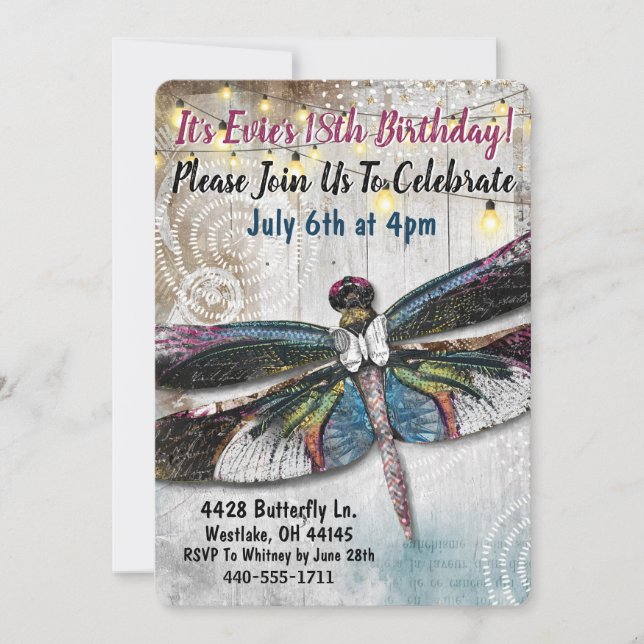 Stargazer Dragonfly Birthday Invitation (Front)