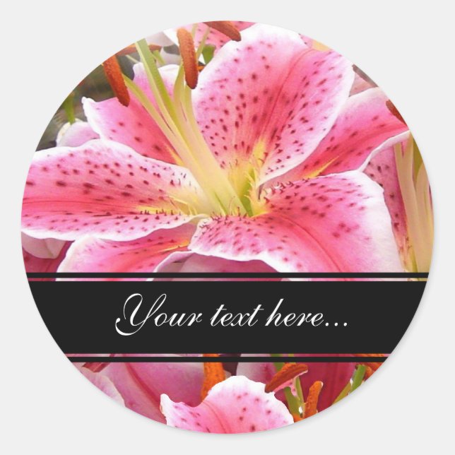 "Stargazer" Lilies Classic Round Sticker (Front)