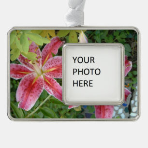 Stargazer Lilies Garden Floral Silver Plated Framed Ornament
