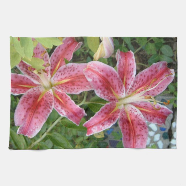 Stargazer Lilies Garden Floral Tea Towel (Horizontal)