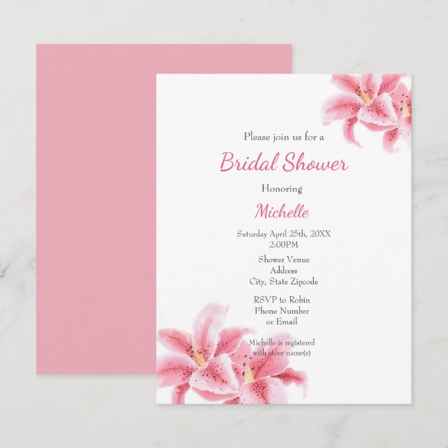 Stargazer Lilies Watercolor Invitation (Front/Back)