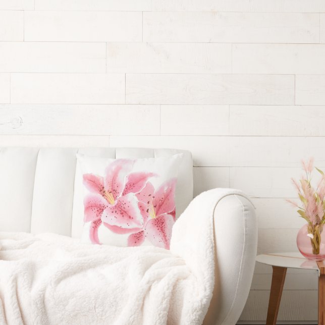 Stargazer Lilies Watercolor Pillow (Couch)