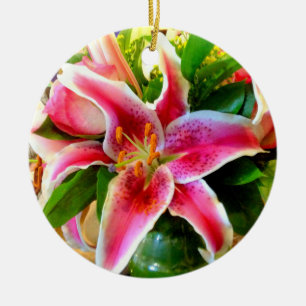 stargazer lily and roe bouquet ornament