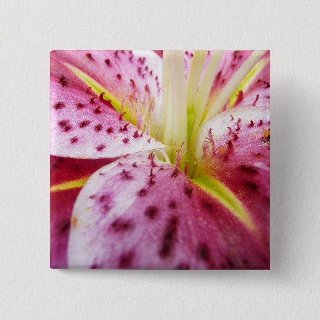 Stargazer Lily Bright Magenta Floral 15 Cm Square Badge (Front)