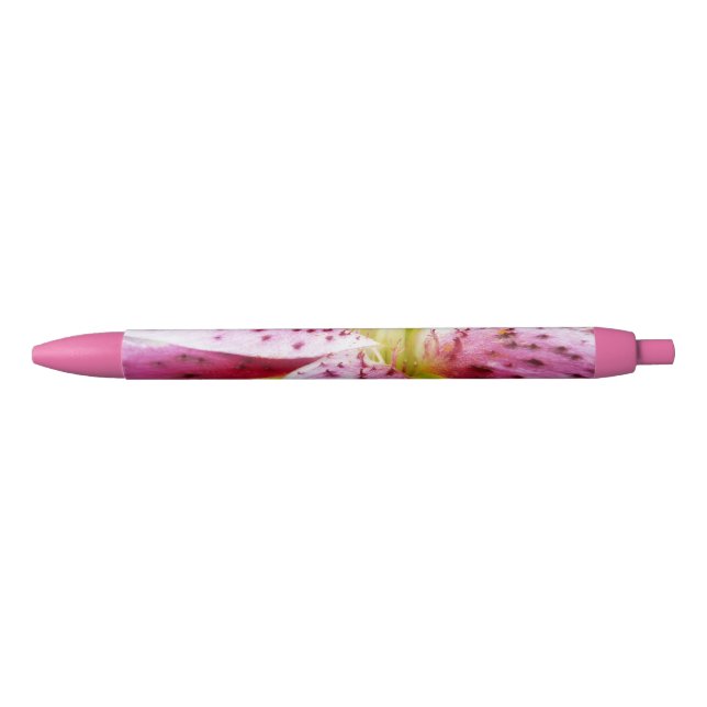 Stargazer Lily Bright Magenta Floral Black Ink Pen (Front)
