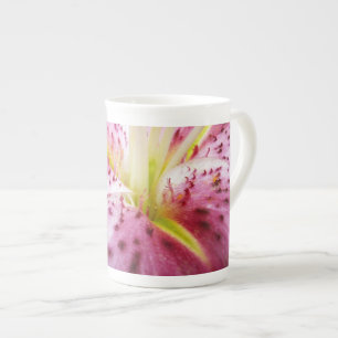 Stargazer Lily Bright Magenta Floral Bone China Mug
