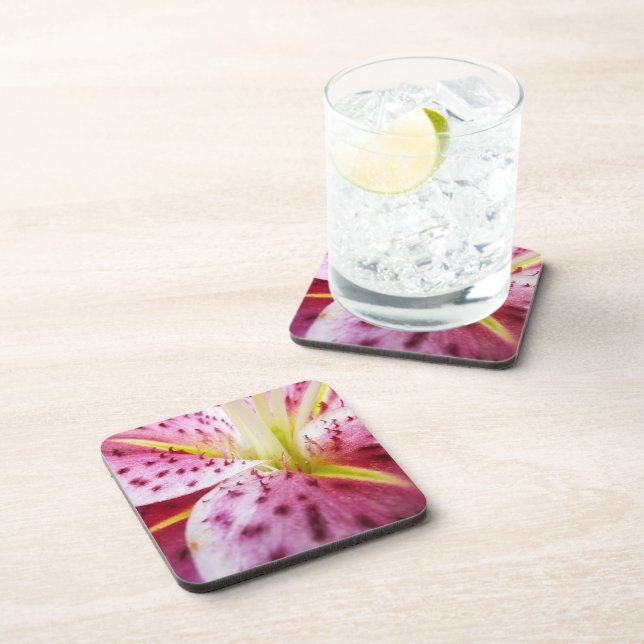 Stargazer Lily Bright Magenta Floral Coaster (Right Side)