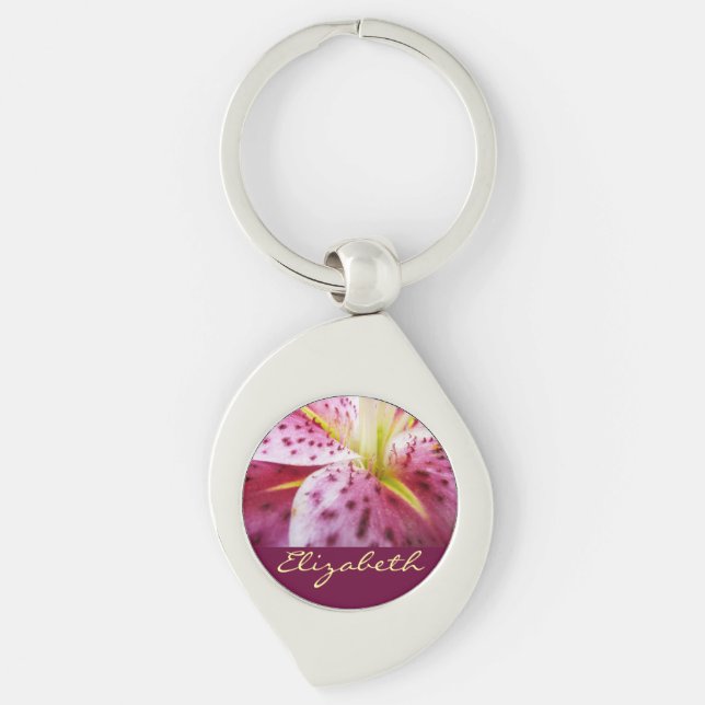 Stargazer Lily Bright Magenta Floral Key Ring (Front)