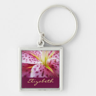 Stargazer Lily Bright Magenta Floral Key Ring