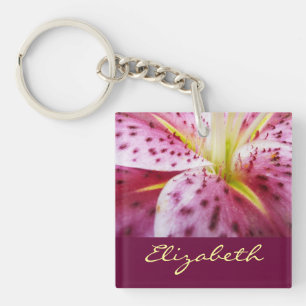 Stargazer Lily Bright Magenta Floral Key Ring