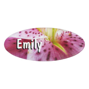 Stargazer Lily Bright Magenta Floral Name Tag