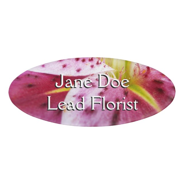 Stargazer Lily Bright Magenta Floral Name Tag (Front)