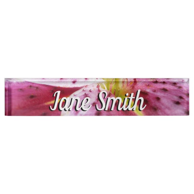 Stargazer Lily Bright Magenta Floral Nameplate (Front)
