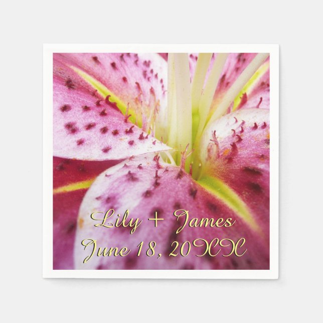 Stargazer Lily Bright Magenta Floral Napkin (Front)
