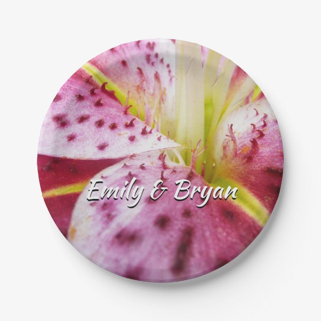 Stargazer Lily Bright Magenta Floral Paper Plate (Front)